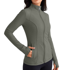 เสื้อแจ็คเก็ตออกกำลังกายพิมพ์โลโก้ตามสั่ง สีพื้น ผลิตภัณฑ์เฉพาะตัว ระบายอากาศได้ดี สำหรับผู้หญิง - Product Image 3