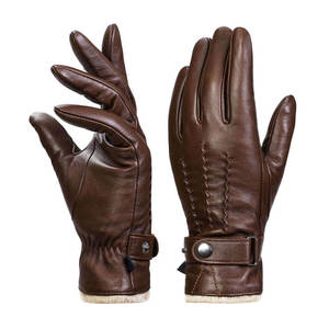 Brown Leather <b>Touchscreen</b> <b>Gloves</b> Wrist Length Winter Driving Cycling <b>Gloves</b> Windproof Warm Full Finger <b>Gloves</b> - Product Image 1