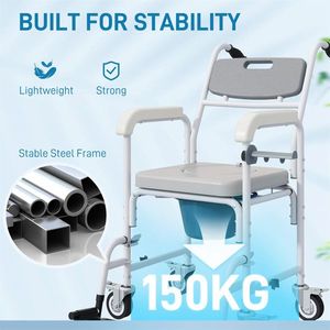 Silla de Ruedas con Inodoro Gris para Personas Mayores, Equipo de Seguridad para el Baño Junto a la Cama para Ancianos - Product Image 3