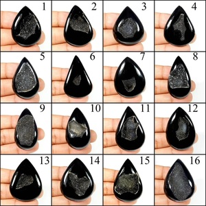 Pierre de druzy noire, cabochon en vrac, pour la fabrication de bijoux, pendentif, bague, macramé, cristal de guérison, druzy - Product Image 2