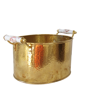 Golden Hammered Metal Ice Bucket Round Champagne <b>Cooler</b> Dual Handles Elegant Party Use Handmade Double Sided Wall Wine <b>Cooler</b> - Product Image 3