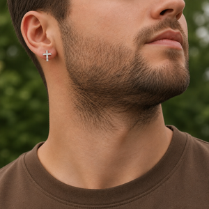 Boucles d'oreilles clous en diamant baguette croisées, plaqué or blanc 10K, bijoux d'oreille unisexe, style Hip Hop, cadeau d'anniversaire ou de fête - Product Image 6
