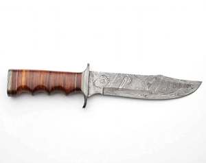 Handcrafted Damascus Steel Heavy Duty Utility <b>Craft</b> <b>Tool</b> Stacked Leather Handle Display Piece - Product Image 6