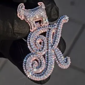 Colgante Hiphop para Mujer con Inicial de la A a la Z, con Cierre de Cabra y Moissanita de 3Ct, Chapado en Oro Rosa de 14K, Regalo Tishya Diamond - Product Image 2