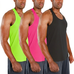 <b>Men's</b> Solid Color Quick Dry Tank Top O-Neck Sporty Knitted <b>Vest</b> Neon Green Pink <b>Black</b> - Product Image 1