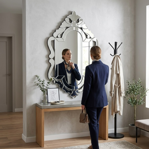 Elegant Vintage Venetian Baroque Wall <b>Mirror</b> with Ornate Geometric Frame | Antique <b>Silver</b> Luxury Decorative <b>Mirror</b> for Home - Product Image 2