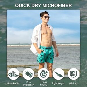 Men's Tropical Print <b>Board</b> Shorts Quick Dry Drawstring Closure Mid Rise Swim Trunks Casual Beach Wear Front Logo - Product Image 2