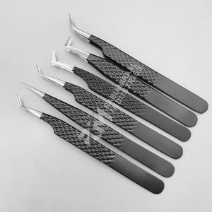 Pince à épiler pour cils RMI en acier inoxydable argenté, revêtement noir, 6 pointes différentes, ensemble de pinces à épiler pour extensions de cils - Product Image 4