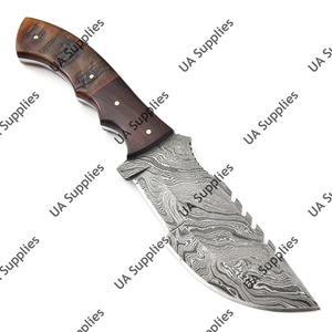 Couteau Tracker en Acier Damas de Haute Qualité, Manche en Bois Pakka, Lame Intégrale, Étui en Cuir Robuste, Vente en Gros OEM/ODM, Faible MOQ - Product Image 2
