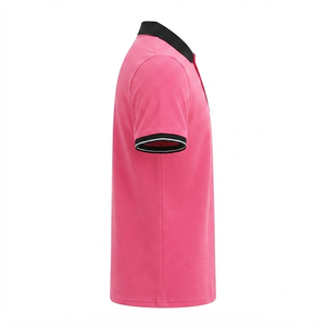 Custom Men's Pink for Shirt Short Sleeve 100% Polyester Anti-Wrinkle <b>Smart</b> Casual Golf T-Shirt Black Collar Cuff Sportswear OEM - Product Image 3
