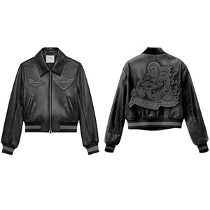 Veste de moto en similicuir PU pour homme avec logo personnalisé en relief, motif universitaire, veste en cuir véritable, veste d'hiver - Product Image 3