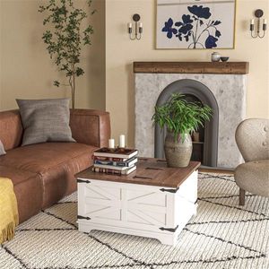 Tavolino da Caffè/Tè Convertibile Quadrato con Piano in Marmo, Design Nordico, con Vano Portaoggetti - Product Image 1
