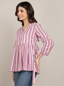 Camisa a rayas de alta calidad para mujer, estilo casual elegante para oficina y uso diario, de fabricante indio al mejor precio. - Product Image 6