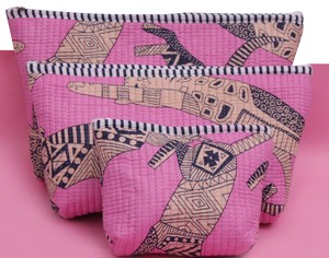 Pink Safari Print Quilted Cotton Cosmetic Bag Set Travel Toiletry Organizer - Product Image 5