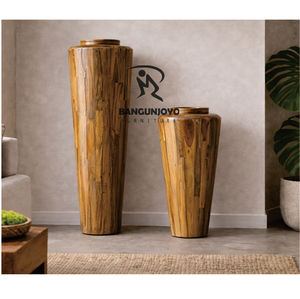 Vase sculpté en bois flotté, motif animal, pour extérieur, en caisse de bois rustique, artisanat en teck massif couleur naturelle, objet décoratif sculpté - Product Image 2