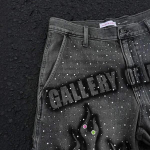 Shorts en jean incrustés de diamants, best-sellers, avec ceinture, shorts en jean personnalisés avec strass, shorts en jean pour hommes - Product Image 2