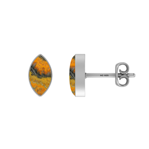 Premium 925 Silver Bumble <b>Bee</b> Gemstone Pear Marquise Oval Cab Butterfly Lock Stud Earrings Bezel Setting Pack of 3 Pairs - Product Image 2