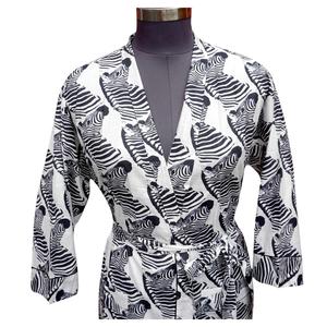 Robe longue pour femme à imprimé zèbre, col en V, manches trois quarts, ceinture tricotée, 100% coton, douce, respirante, décontractée, pour le printemps - Product Image 5