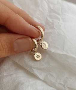 Dangle Drop Huggie <b>Earring</b> 14k 18k <b>Solid</b> Gold Round Lab Grown Diamond Hinged <b>Hoop</b> Star Flush Set Modern Luxury Jewelry Wholesale - Product Image 6