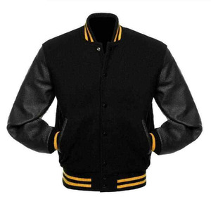 เสื้อแจ็คเก็ตเบสบอลแบบ Letterman สีน้ำเงินกรมท่าสำหรับผู้ชาย แขนหนัง กันน้ำ กันลม เป็นมิตรกับสิ่งแวดล้อม ขายส่งแบบ OEM - Product Image 3
