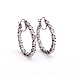 Moonstone Oval 5x3mm <b>Hoop</b> <b>Earrings</b> in 925 <b>Sterling</b> <b>Silver</b> Blue Flash Gemstone Elegant Jewelry Dainty Gift for Her anniversary je - Product Image 1