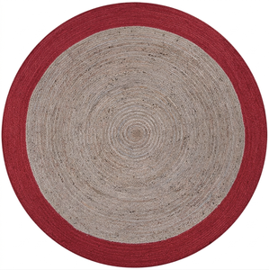 Alfombra Redonda de Yute Natural Gris Hecha a Mano de Primera Calidad con Borde Rojo, Alfombra Decorativa Tejida para Interiores, para Decoración Moderna del Hogar - Product Image 2