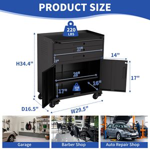 34.3 Inch Heavy Duty <b>Rolling</b> Metal <b>Tool</b> Cabinet with Lockable Doors and 3 Drawers Mobile Workbench Organizer - Product Image 2