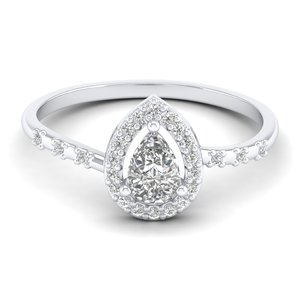 Anillo Halo de Moissanita con Corte Pera de 0.61 Quilates en Oro Sólido de 14K, Precio al por Mayor REYES, para Mujer, Joyería Fina Clásica con Certificación GRA - Product Image 1