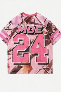 Camiseta de fútbol americano personalizada, camiseta de malla rosa camuflada, ropa de calle unisex, camiseta oversize con estampado de camuflaje, venta al por mayor OEM - Product Image 3