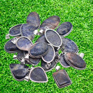 25 Colliers Pendentifs Ovales en Sodalite Naturelle, Plaqué Argent 925, Sertissage Clos, Bijoux Vintage Unisexe Chrétien - Product Image 5