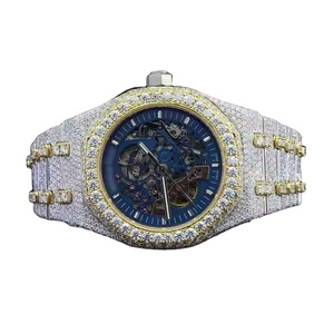 Customised Logo Skeleton <b>Watch</b> Elegant Ap Men's Moissanite Diamond <b>Watch</b> Iced Bezel Sleek Stainless Steel Bracelet Strap Antique - Product Image 1