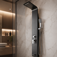Panneau de douche mural multifonction avec douche pluie, douchette à main et jets doux pour le corps, en acier inoxydable brossé, design moderne pour appartement