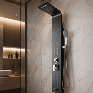 Panel de Ducha Multifunción de Pared con Lluvia, Ducha Manual y Jets Suaves, Diseño Moderno de Acero Inoxidable Cepillado para Hotel y Dormitorio - Product Image 4