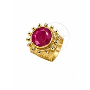 Fashion <b>Gold</b> Plated Ruby Quartz Gemstone <b>Ring</b> for Women Handmade Textured Statement <b>Cocktail</b> <b>Ring</b> Wholesale Jewelry - Product Image 1