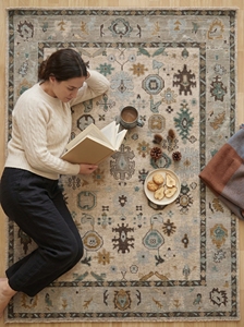 Alfombra de Lana/Algodón Hecha a Mano con Nudos, Estilo Oushak Moderno, Geométrica, para Interiores de Lujo y Uso en Picnic |   Alfombra de inspiración turca - Product Image 3