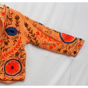 Chaqueta de Algodón para Mujer, Tejida y Bordada con Flores Coloridas, Frente Abierto, Ecológica, de Secado Rápido, Transpirable, Cuello en V, Estilo Chic - Product Image 4