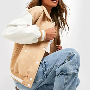 Red Varsity Jacket With Cream Sleeves <b>Button</b> Front Preppy Style Regular Fit Unisex Autumn Wear - Product Image 4
