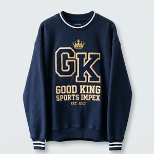 เสื้อสเวตเชิ้ตคอกลมแบบวาร์ซิตี้สีกรมท่าสำหรับผู้ชาย ผ้าฝ้ายพรีเมียมเนื้อนุ่ม ปักลายกราฟิก GK แขนเสื้อแบบริบ สตรีทแวร์ OEM - Product Image 1