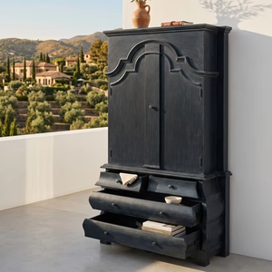 Antique Clasio Cabinet Premium Eco-Friendly Durable Solid Teak Wood Bombe Armoire Curved Drawers for Luxury Master Bedroom Decor - Product Image 1