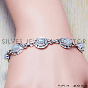 Bracelet en Pierre de Lune Arc-en-ciel Fait Main en Argent Massif 925 Bijoux Élégants Vente en Gros Bijoux Fins - Product Image 2