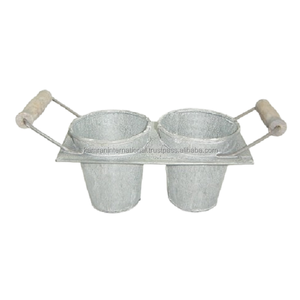 Macetas de flores de metal niquelado, Juego de 3 piezas con mango de madera para restaurante, jardín, accesorios decorativos para macetas florales - Product Image 1