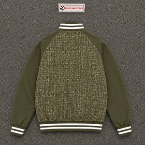 PREMIUM OLIVE GREEN ZIPPER Jacket With Woolen Front Panel And Polyester Cotton Sleeves Zipper Closure Casual Autumn Wear STREETW - Product Image 6