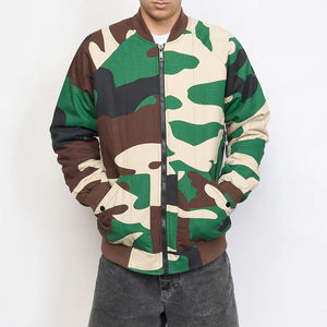 MEN'S PREMIUM CAMOUFLAGE BOMBER <b>JACKET</b> <b>WITH</b> RIB KNIT COLLAR CUFFS <b>ZIPPER</b> CLOSURE FRONT <b>POCKETS</b> AND CASUAL LIGHTWEIGHT OUTERWEAR - Product Image 1