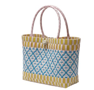 Sac fourre-tout en plastique tissé de qualité supérieure et sac fait main, bleu pastel et jaune multicolore, chic, pour femme, été, plage - Product Image 3