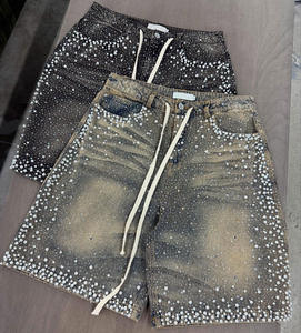 Shorts en jean personnalisés avec cristaux de diamant, streetwear, shorts pour hommes avec strass - Product Image 6