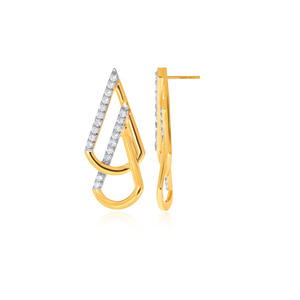 Boucles d'oreilles minimalistes en or jaune avec diamants pour femmes, à porter au quotidien, avec diamants de laboratoire taille ronde, design géométrique - Product Image 3