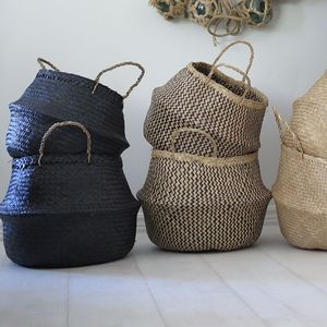 Panier de rangement double niveau en jonc de mer naturel, tressé à la main, de luxe, avec poignées, écologique et durable, pour l'organisation de la maison et la crèche - Product Image 5