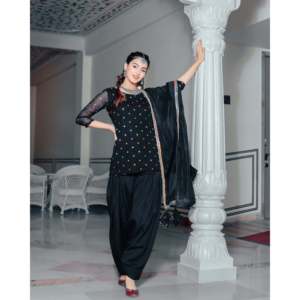 Ensemble de costume Patiala taille XS en tissu de chiffon noir pierre - Product Image 6