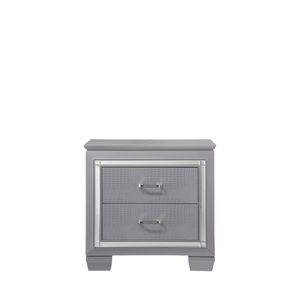 Comodino Moderno a Due Cassetti con Luci LED e Specchio Smussato, Finitura Cromata Argento, Accessori in Finto Cristallo - Product Image 4