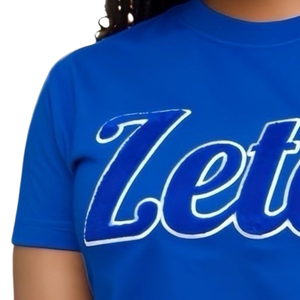 Camiseta Azul de Chenilla Zeta Phi Beta para Mujer, Camiseta Casual Bordada con Letras Griegas de la Hermandad Zeta - Product Image 5